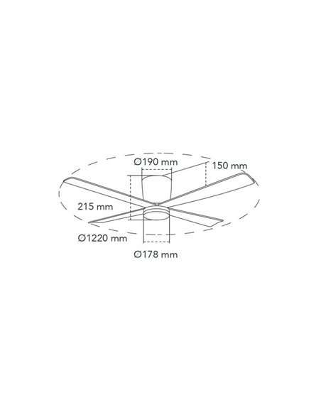 Ventilador DC SURAT blanco LED 18W 1600 Lm, con 4 aspas largas  47w potencia CCT Dim