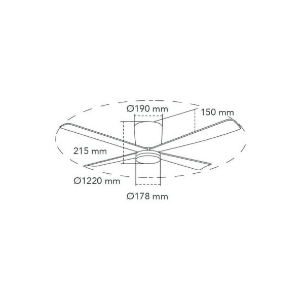 Ventilador DC SURAT blanco LED 18W 1600 Lm, con 4 aspas largas  47w potencia CCT Dim