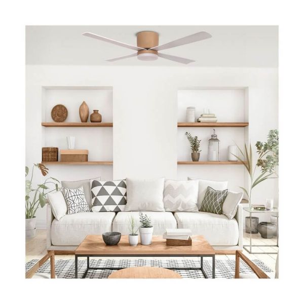 Ventilateur LED DC SURAT bois 18W 1600 Lm, avec 4 pales longues puissance 46W CCT