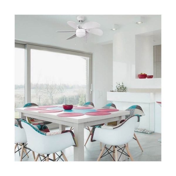Ventilador AC TABIT blanco 6 aspas con luz 1xE27 para habitación pequeña