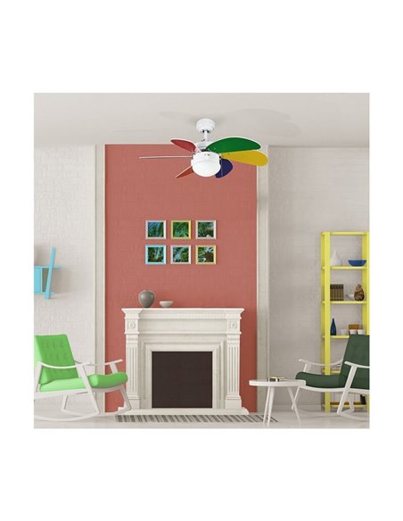 Ventilador AC TABIT multicolor con luz 1xE27, habitación pequeña infantil
