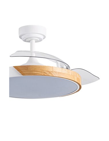 Ventilador de Techo LED aspas retráctiles TAORO Blanco y madera 72W 7920Lm CCT