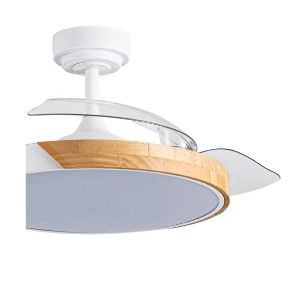 Ventilador de Techo LED aspas retráctiles TAORO Blanco y madera 72W 7920Lm CCT