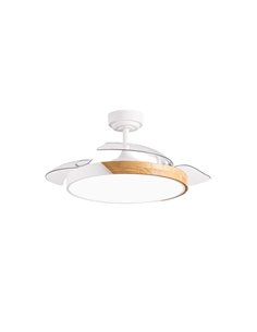 Ventilador de Techo LED aspas retráctiles TAORO Blanco y madera 72W 7920Lm CCT