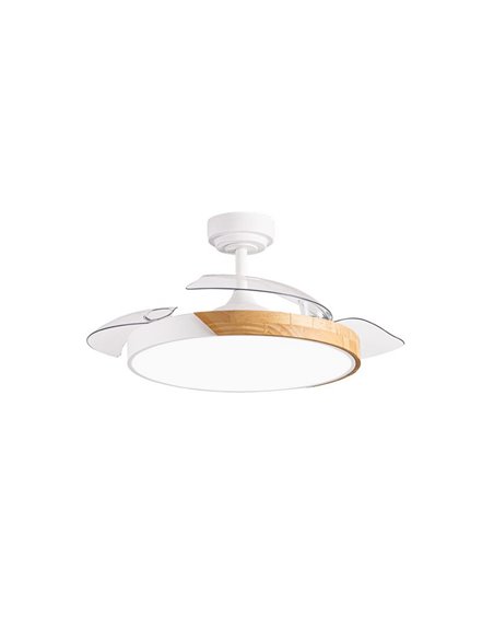 Ventilador de Techo LED aspas retráctiles TAORO Blanco y madera 72W 7920Lm CCT