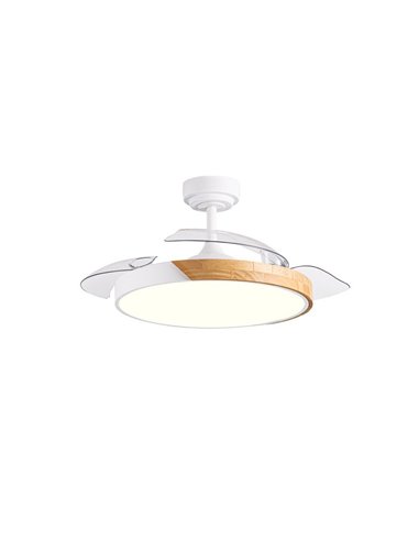 Ventilador de Techo LED aspas retráctiles TAORO Blanco y madera 72W 7920Lm CCT