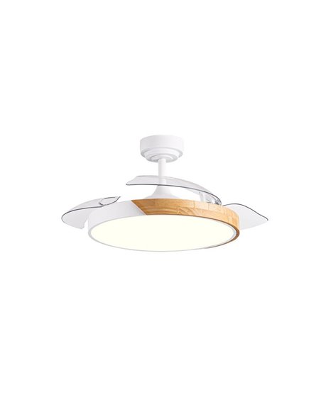 TAORO Ventilateur de Plafond LED à Pales Rétractables Blanc et Bois 72W 7920Lm CCT
