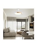 Ventilador de Techo LED aspas retráctiles TAORO Blanco y madera 72W 7920Lm CCT