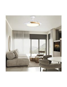 TAORO Ventilateur de Plafond LED à Pales Rétractables Blanc et Bois 72W 7920Lm CCT 2