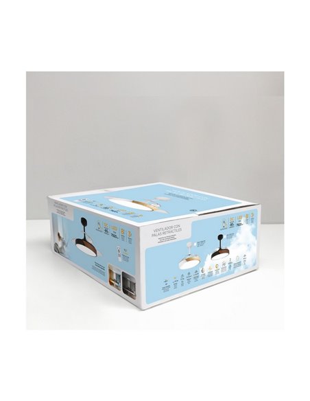 Ventilador de Techo LED aspas retráctiles TAORO Blanco y madera 72W 7920Lm CCT