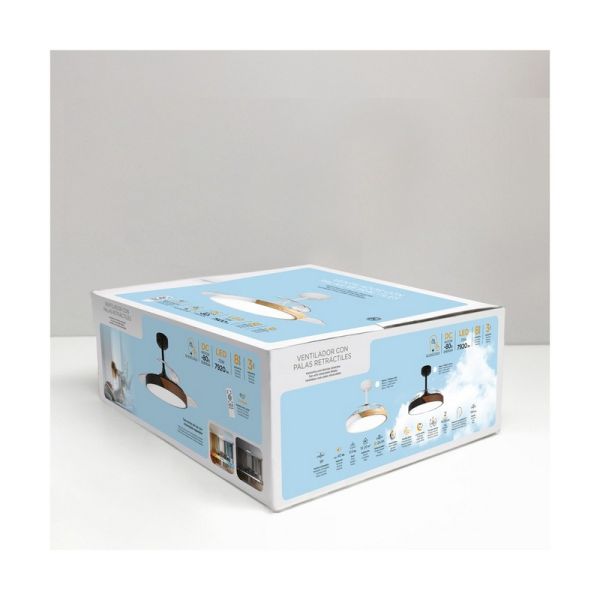 Ventilador de Techo LED aspas retráctiles TAORO Blanco y madera 72W 7920Lm CCT