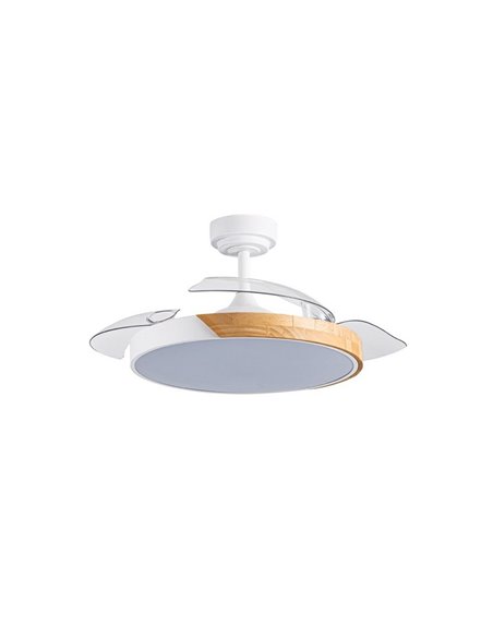 Ventilador de Techo LED aspas retráctiles TAORO Blanco y madera 72W 7920Lm CCT