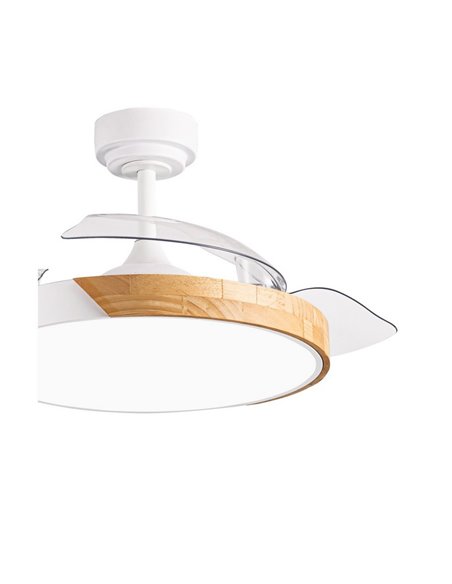 Ventilador de teto LED TAORO com lâminas retráteis Branco e madeira 72W 7920Lm CCT