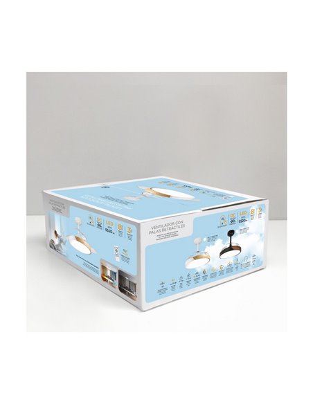 Ventilador de Techo LED aspas retráctiles TAORO Blanco y madera 72W 7920Lm CCT