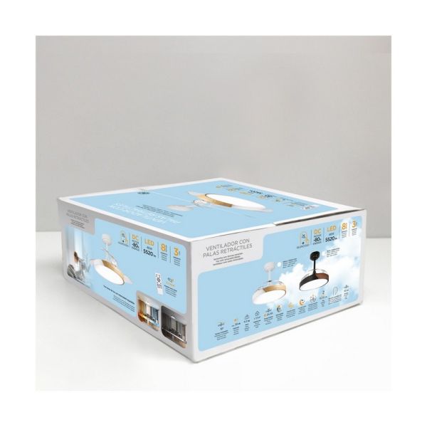 Ventilador de Techo LED aspas retráctiles TAORO Blanco y madera 72W 7920Lm CCT