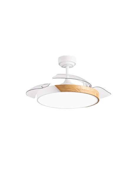 Ventilador de Techo LED aspas retráctiles TAORO Blanco y madera 72W 7920Lm CCT