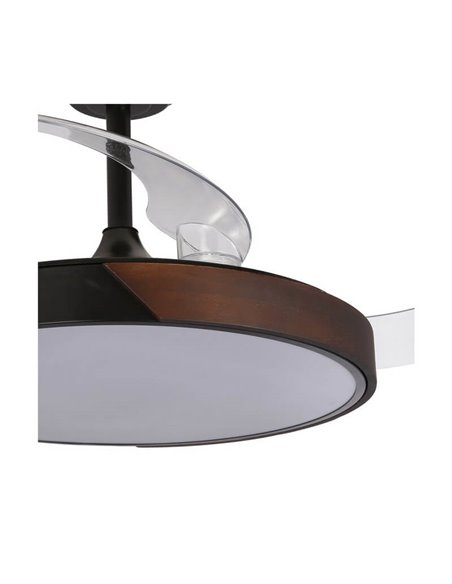Ventilador de Techo LED aspas retráctiles TAORO Negro y madera 72W 7920Lm CCT