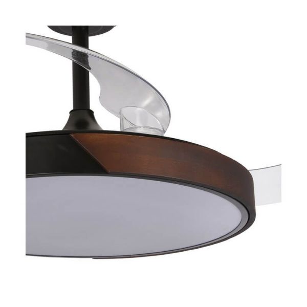 TAORO Ventilateur de Plafond LED à Pales Rétractables Noir et Bois 72W 7920Lm CCT