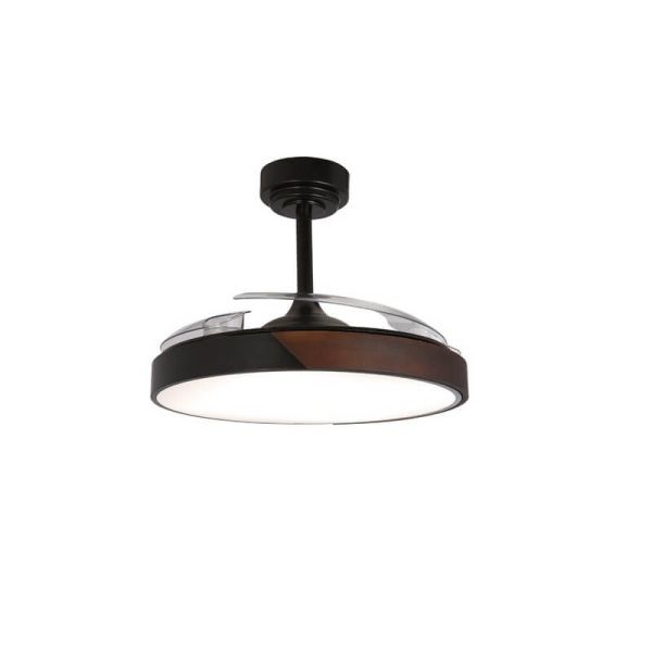 TAORO Ventilateur de Plafond LED à Pales Rétractables Noir et Bois 72W 7920Lm CCT