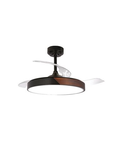 Ventilador de Techo LED aspas retráctiles TAORO Negro y madera 72W 7920Lm CCT
