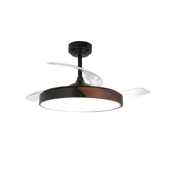 Ventilador de Techo LED aspas retráctiles TAORO Negro y madera 72W 7920Lm CCT