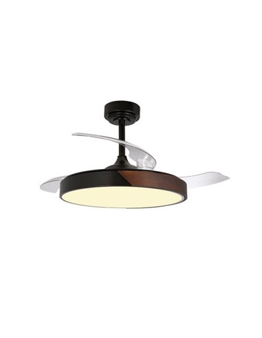 Ventilador de Techo LED aspas retráctiles TAORO Negro y madera 72W 7920Lm CCT