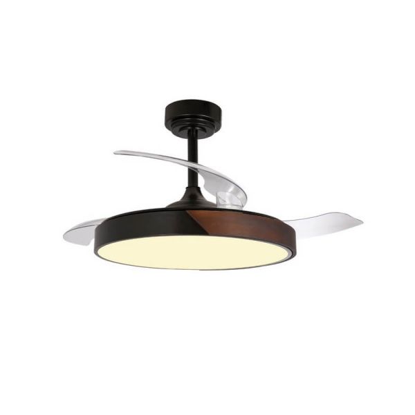 Ventilador de Techo LED aspas retráctiles TAORO Negro y madera 72W 7920Lm CCT