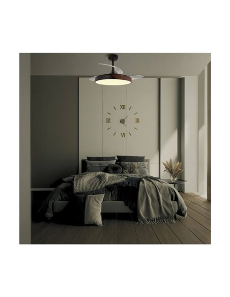 Ventilador de Techo LED aspas retráctiles TAORO Negro y madera 72W 7920Lm CCT