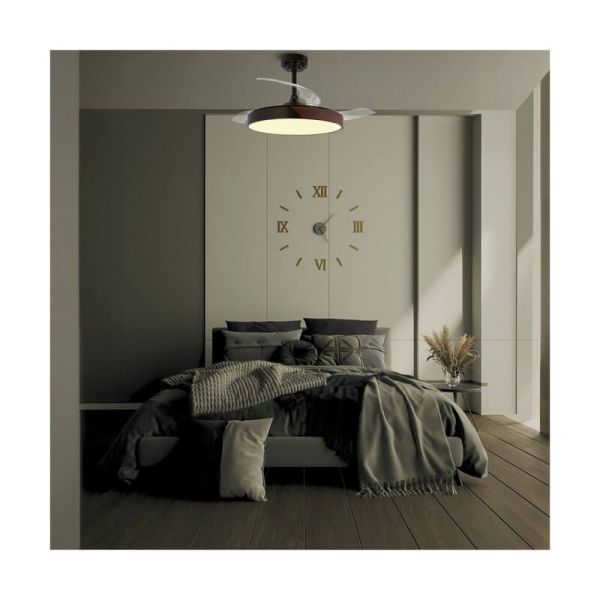 TAORO Ventilateur de Plafond LED à Pales Rétractables Noir et Bois 72W 7920Lm CCT