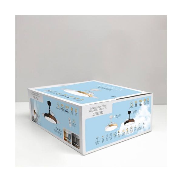 Ventilador de Techo LED aspas retráctiles TAORO Negro y madera 72W 7920Lm CCT