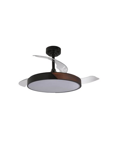 Ventilador de teto LED TAORO com lâminas retráteis Preto e madeira 72W 7920Lm CCT