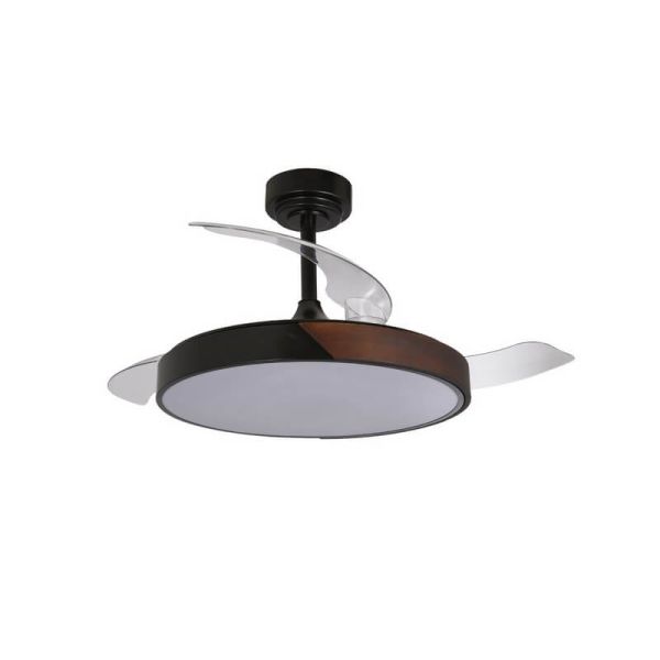 Ventilador de Techo LED aspas retráctiles TAORO Negro y madera 72W 7920Lm CCT
