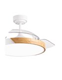 Ventilateur de Plafond LED à pales rétractables TAORO Mini Blanc et bois 46W 5520 Lm CCT