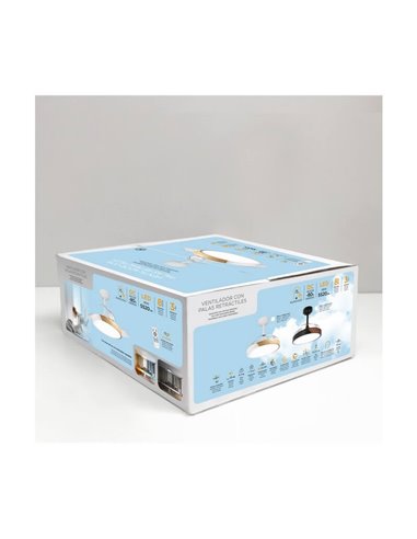 Ventilador de Techo LED aspas retráctiles TAORO Mini Blanco y madera 46W 5520 Lm CCT