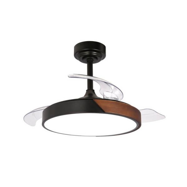 Ventilateur de Plafond LED à pales rétractables TAORO Mini Noir 46W 5520 Lm CCT