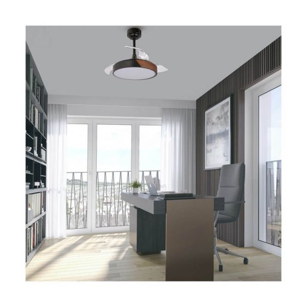 Ventilateur de Plafond LED à pales rétractables TAORO Mini Noir 46W 5520 Lm CCT