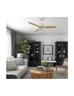 Ventilateur de plafond TERRE LED blanc avec pales en bois naturel 22W CCT 2