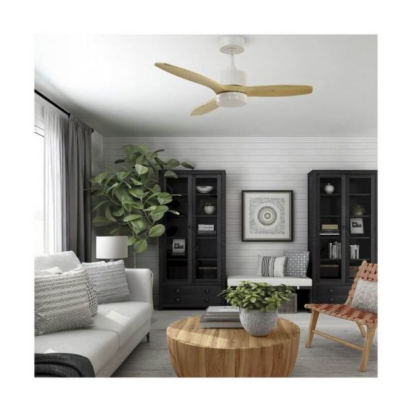 Ventilador de techo LED TERRE Blanco con aspas de madera natural 22W CCT