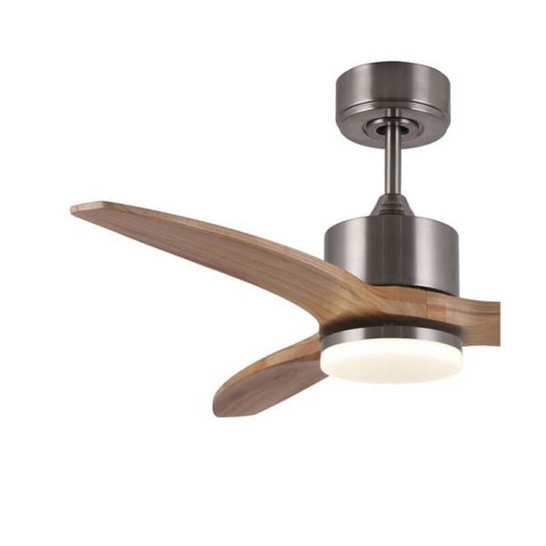 Ventilador de techo LED TERRE Níquel con aspas de madera natural 18W CCT