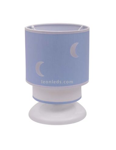 Candeeiro de Mesa Infantil Órbita Celestial 1Xe14 Luas Branco e Azul Mesa de Cabeceira Juvenil Redonda | leonleds