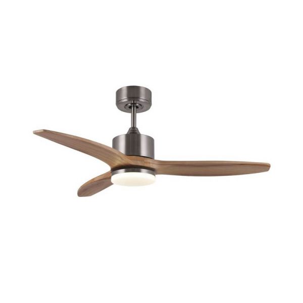 Ventilador de techo LED TERRE Níquel con aspas de madera natural 18W CCT