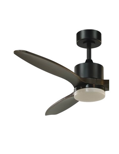 Ventilador de teto TERRE LED preto com lâminas de madeira escura 18W CCT