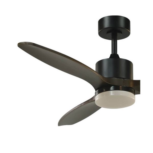 Ventilateur de plafond LED TERRE noir avec pales en bois foncé 18W CCT