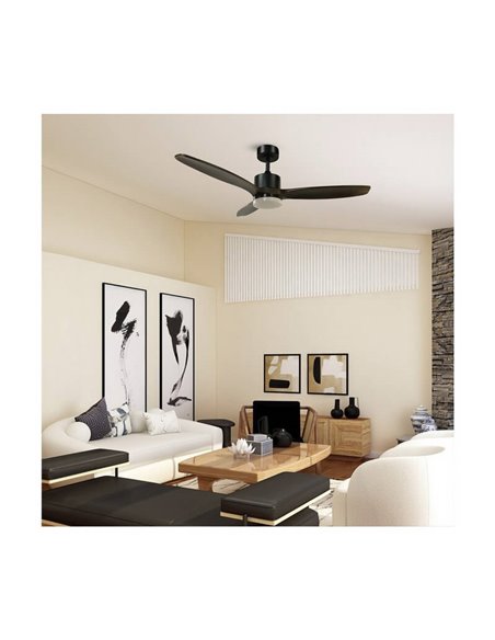 Ventilador de techo LED TERRE Negro con aspas de madera oscura 18W CCT