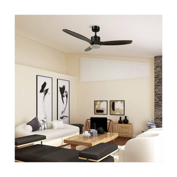 Ventilateur de plafond LED TERRE noir avec pales en bois foncé 18W CCT