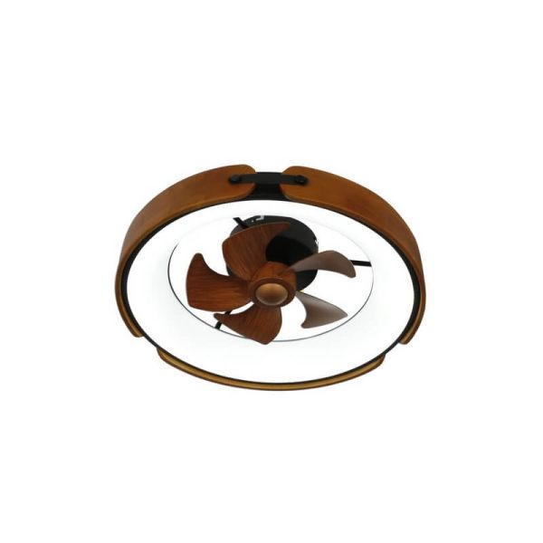 Ventilador Plafón LED cirular TIVOLI 50W 5200Lm con aspas integradas efecto madera, marrón CCT Dim