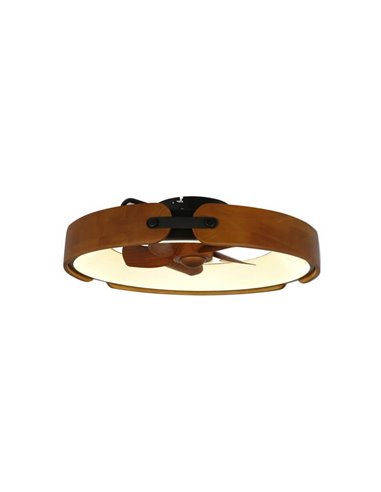 Ventilador Plafón LED cirular TIVOLI 50W 5200Lm con aspas integradas efecto madera, marrón CCT Dim