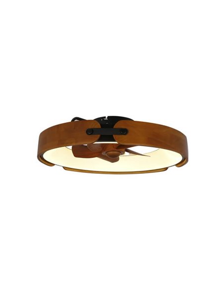 Ventilateur de plafond LED circulaire TIVOLI 50W 5200Lm avec pales intégrées effet bois, marron CCT Dim