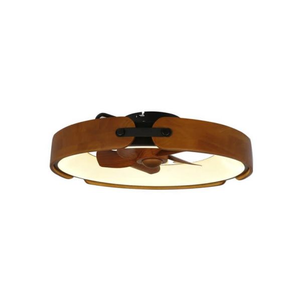 Ventilateur de plafond LED circulaire TIVOLI 50W 5200Lm avec pales intégrées effet bois, marron CCT Dim