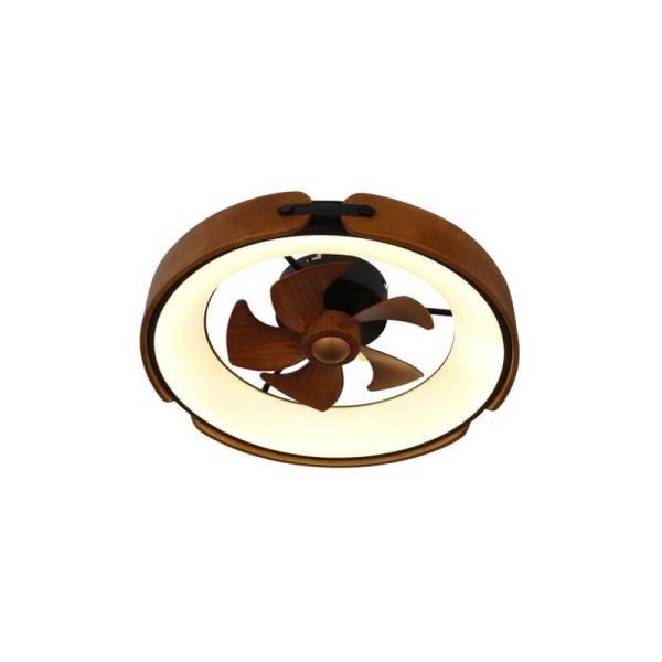 Ventilador Plafón LED cirular TIVOLI 50W 5200Lm con aspas integradas efecto madera, marrón CCT Dim